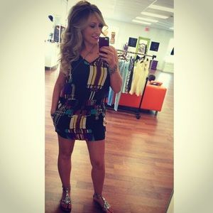 Geo Print overall mini dress